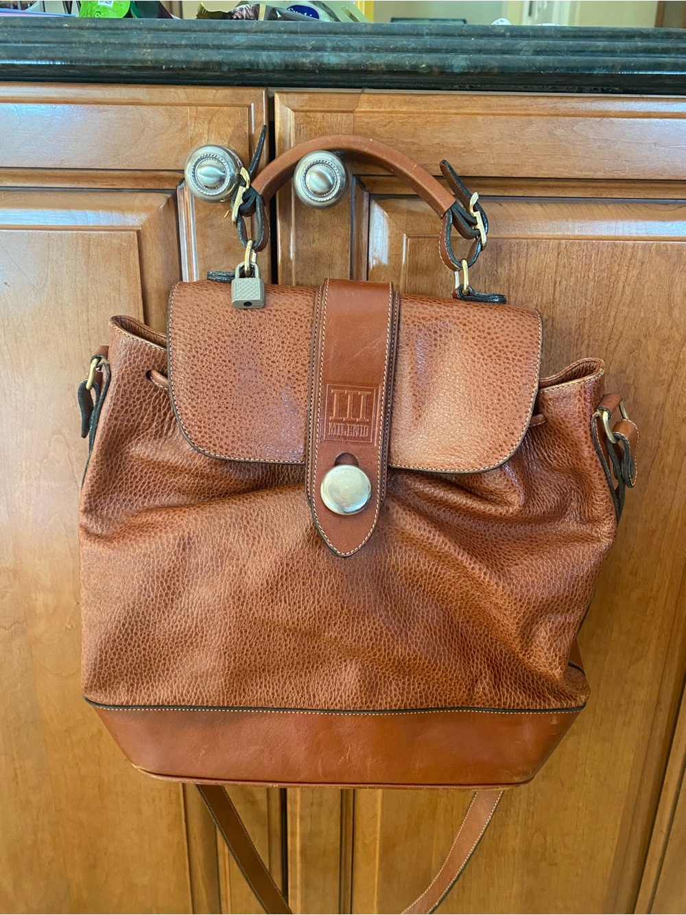 Leather Top-Handle Satchel Crossbody Bag in Cognac Brown